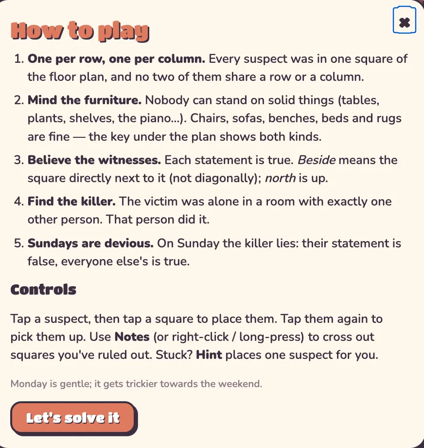 How to Play Room for Murder Daily