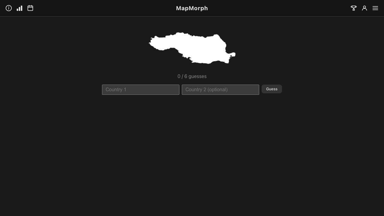 MapMorph's white silhouette and country fields for a single-country or bordering-pair guess.