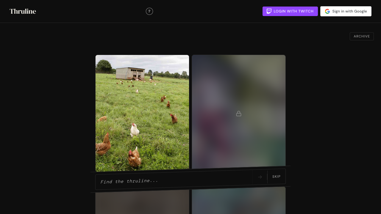 Thruline showing the first revealed picture, hidden image clues, and the word-guess field.